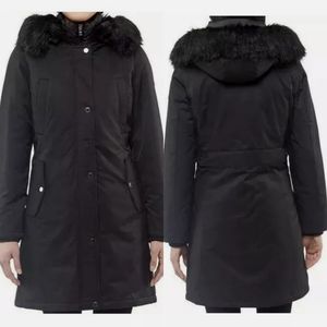 Women's Faux Fur Hooded Parka Jacket Black Small Mid Weight Warm